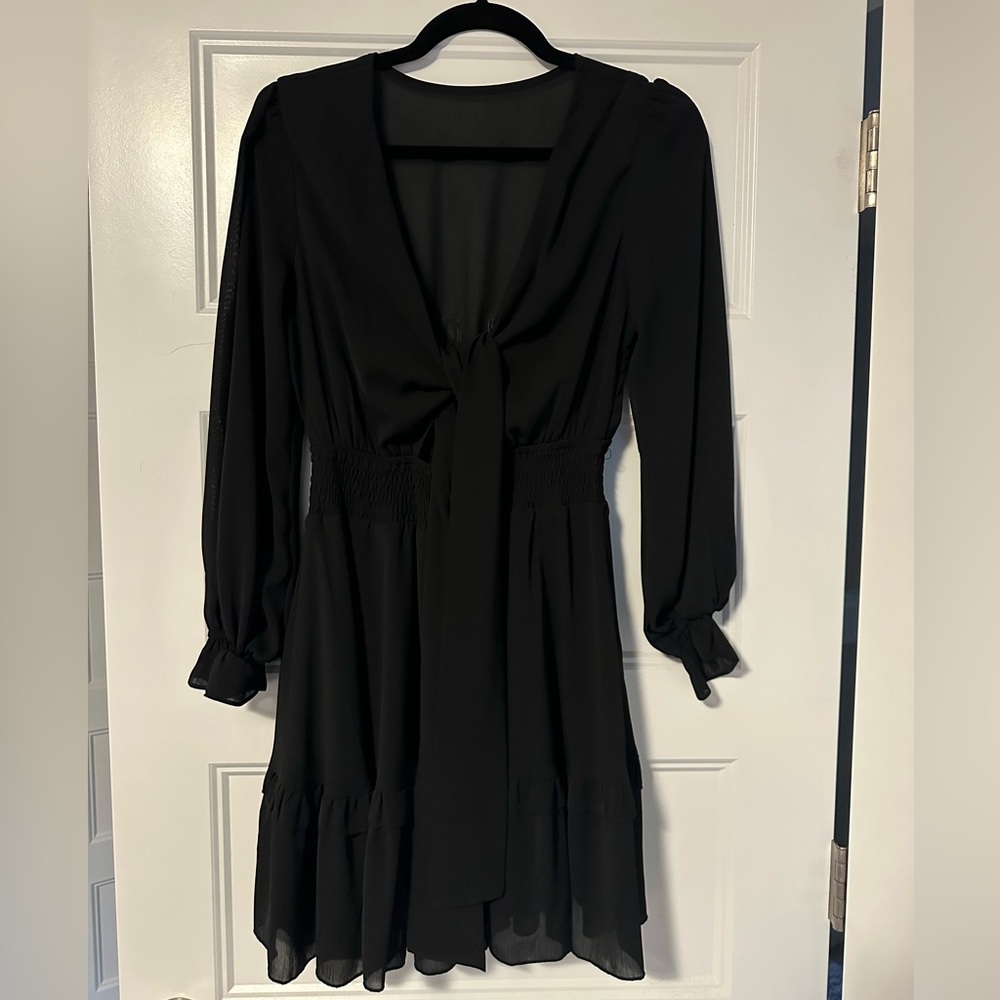Black, front tie, flowy dress. Size medium